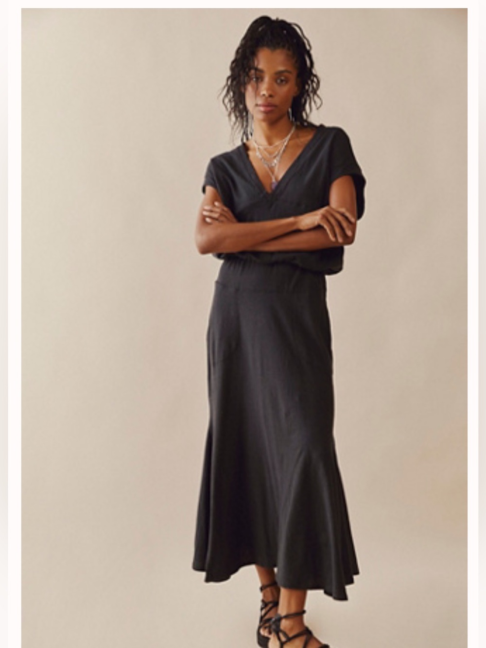 Free People washed Black V-Neck Women's Dress